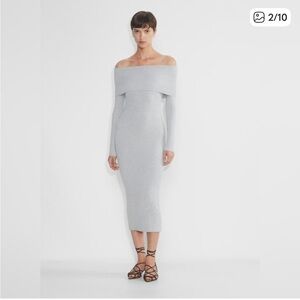 Wilfred off Shoulder Midi Dress in Light Gray